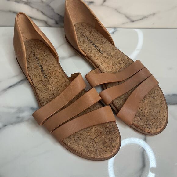 Lucky Brand Women's Brown Leather Cork Bed Farveya Sandals Sz 8.5 Minimalist - Picture 1 of 5